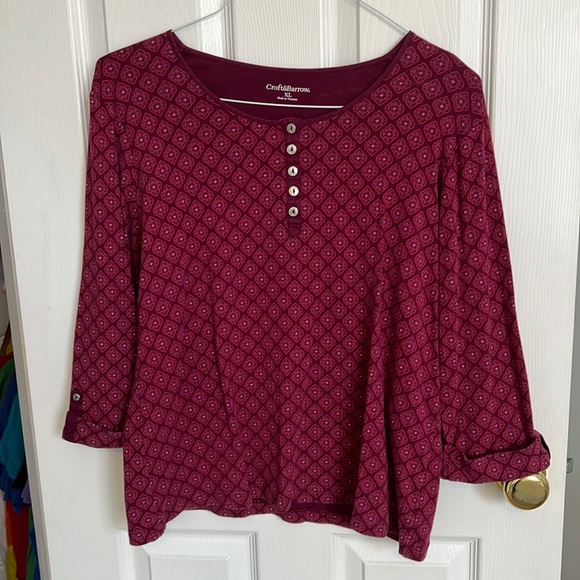 croft & barrow Tops - Croft & Barrow Patterned 3/4 Sleeve Top